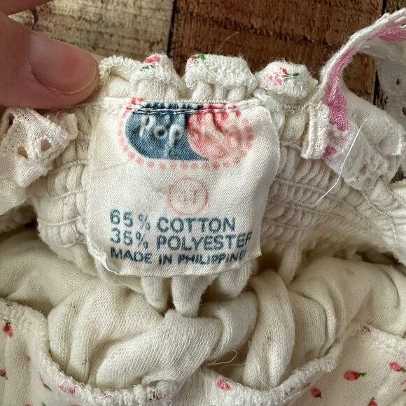 Vintage Baby Dress - Floral Pattern Lace Trim Pink Bows Made In Philippines - Picture 4 of 5